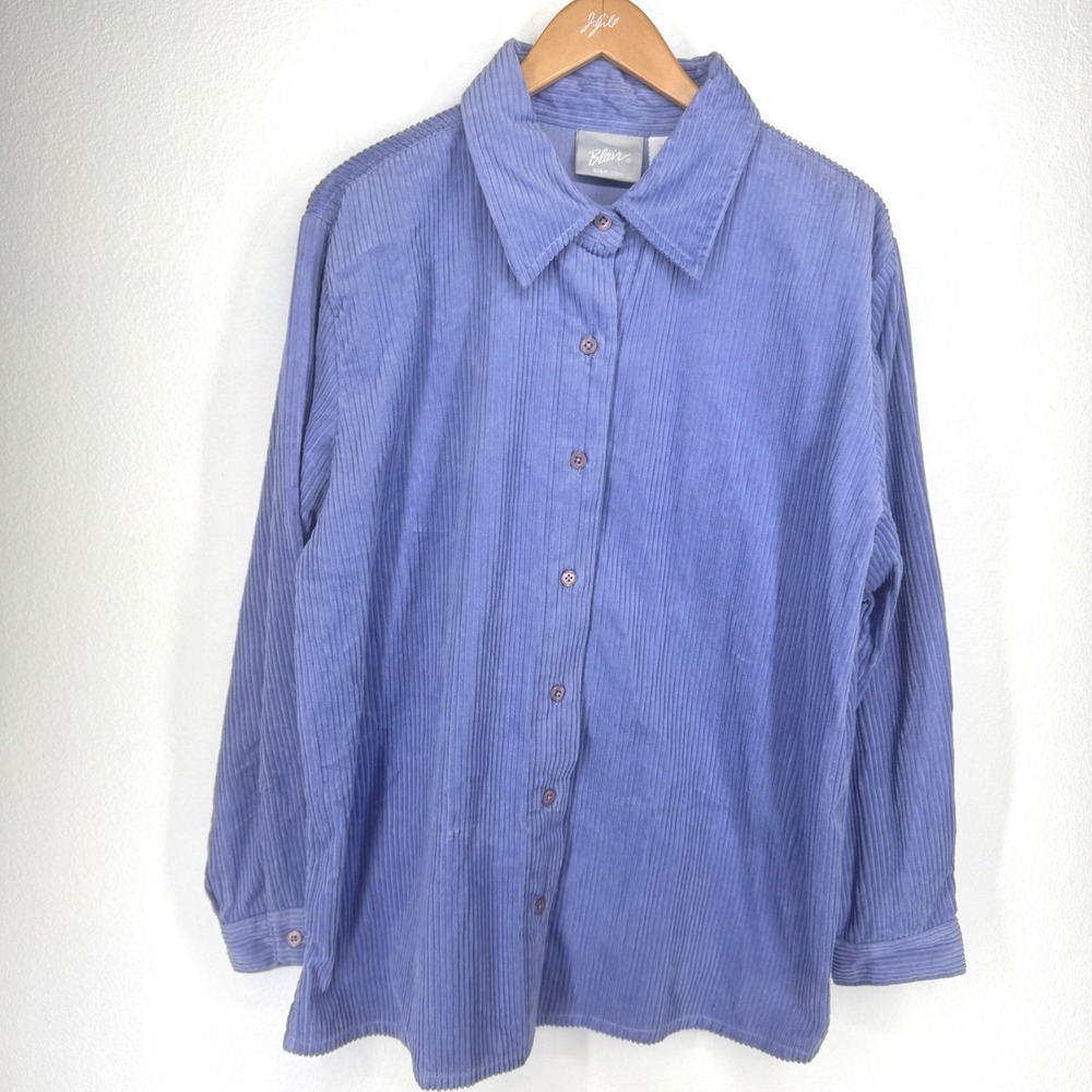 Vtg Womens Wide Wale Corduroy Button Shirt Long Sleeve Purple Size Large Outdoor